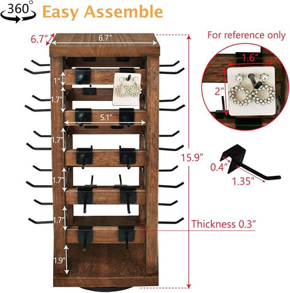 Ikee Design 5 Tiers Easy Assemble Wood Rotating Jewelry Display Tower - Image 2
