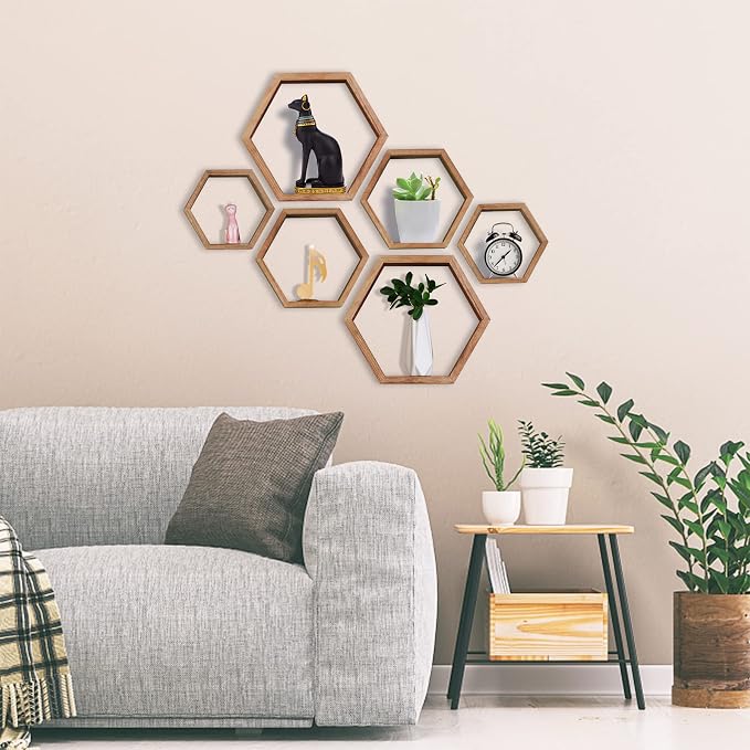 Hexagon Shelves, Floating Wall Shelf, Honeycomb Octagon Cube Shelves Wood | - Image 7