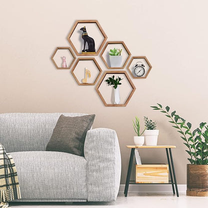 Hexagon Shelves, Floating Wall Shelf, Honeycomb Octagon Cube Shelves Wood | - Image 7