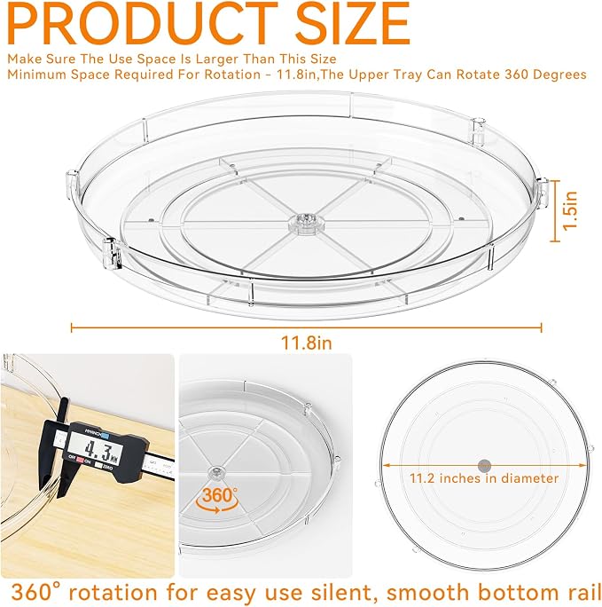 12" W Acrylic Clear Lazy Susan Turntable - Image 3