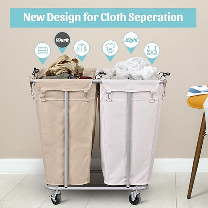 PLKOW Laundry Cart with Wheels 280L Large Laundry Sorter 2 Section - Image 2