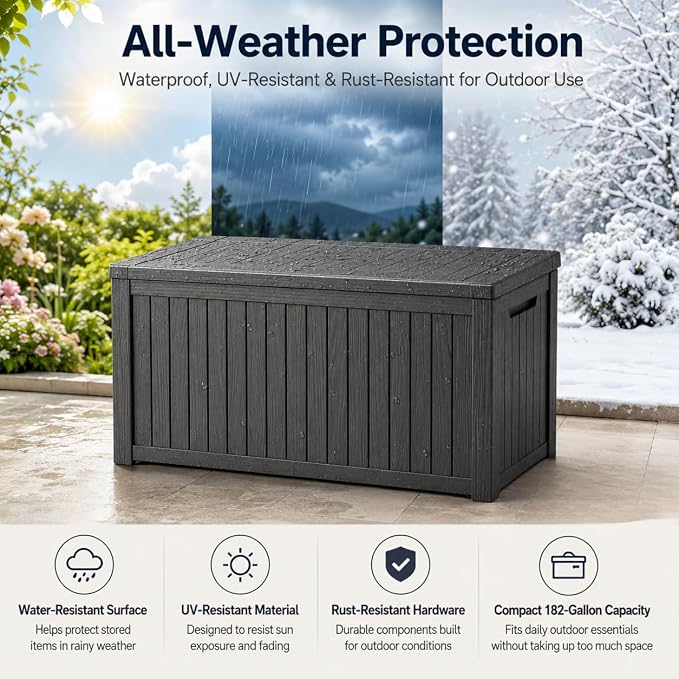 146 Gallon Deck Box, Waterproof Outdoor Storage Box, Lockable Resin Patio - Image 11