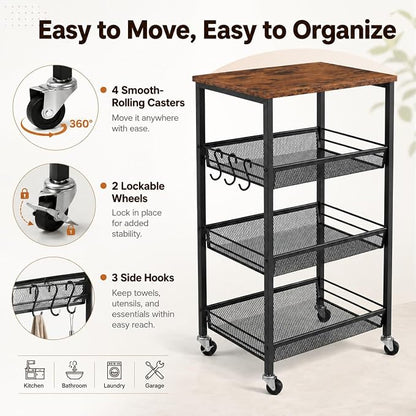 Homleke 4-Tier Rolling Kitchen Storage Cart, Utility Cart - Image 3