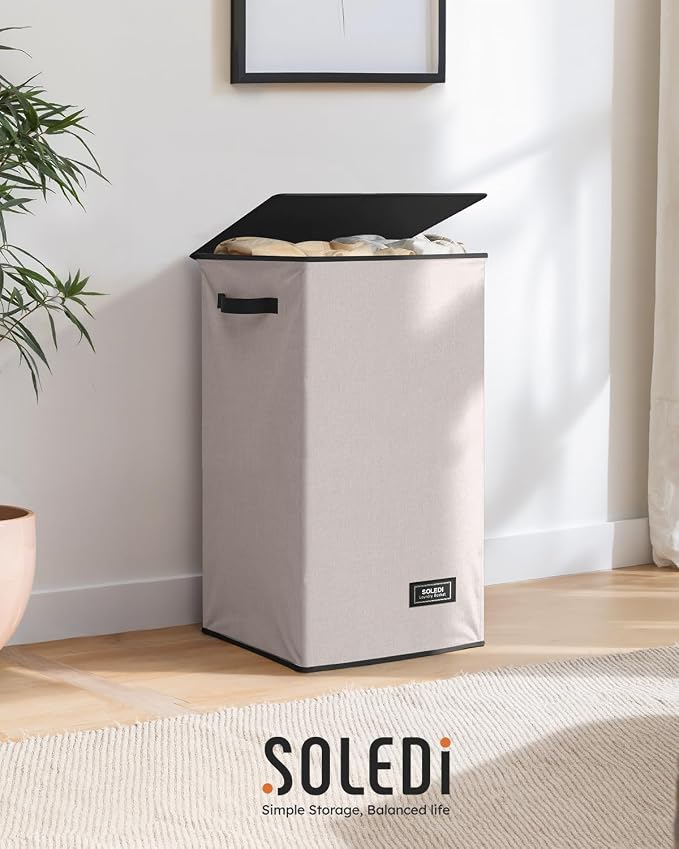 SOLEDI Laundry Hamper with Lid 90L Large & Tall Collapsible Laundry Basket - Image 8