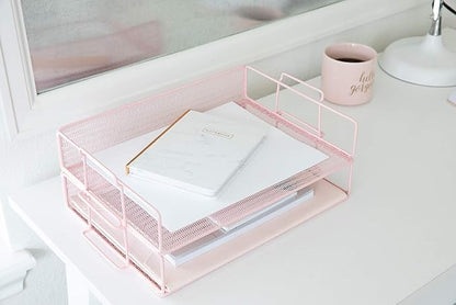BLU MONACO Pink Mesh Paper Tray – Set of 2 Stackable Letter Trays – Durable - Image 4
