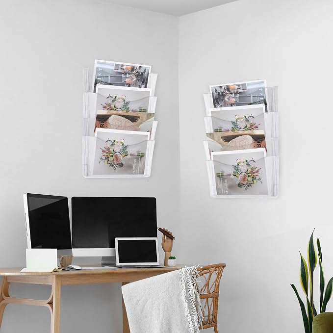 EASEPRES 8 Pack Clear Single Pocket Hanging File Organizer, Plastic Wall Mount - Image 6