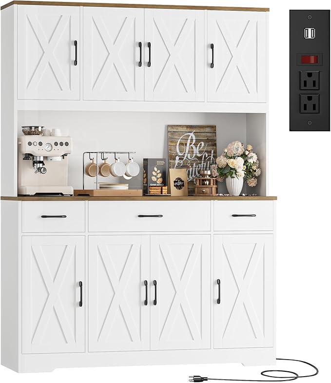 HOSTACK 71" Tall Kitchen Pantry Storage Cabinet, Farmhouse Hutch Cabinet by HOSTACK