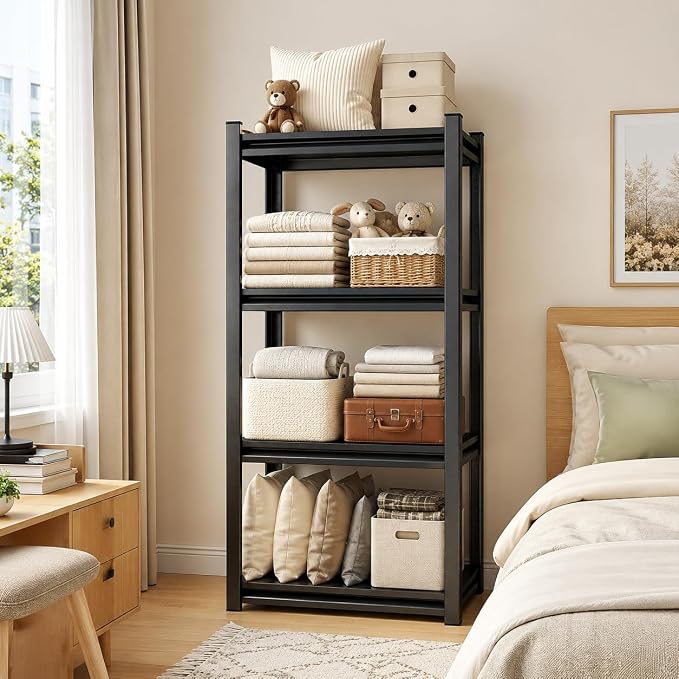 4 Tier Metal Bookshelf, Adjustable Tall Bookcase, Heavy Duty 2400 LBS Modern - Image 3