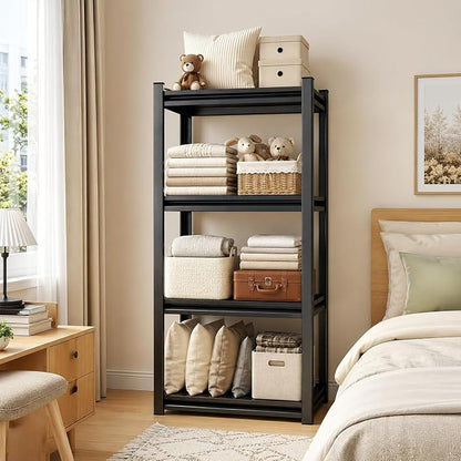 4 Tier Metal Bookshelf, Adjustable Tall Bookcase, Heavy Duty 2400 LBS Modern - Image 3