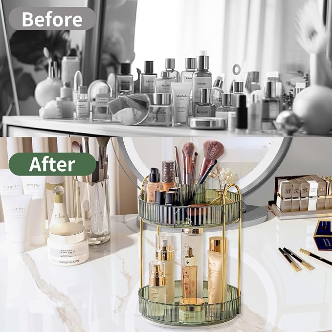 360 Rotating Makeup Organizer, 2 Tier Large Capacity Make Up Organizers and - Image 4