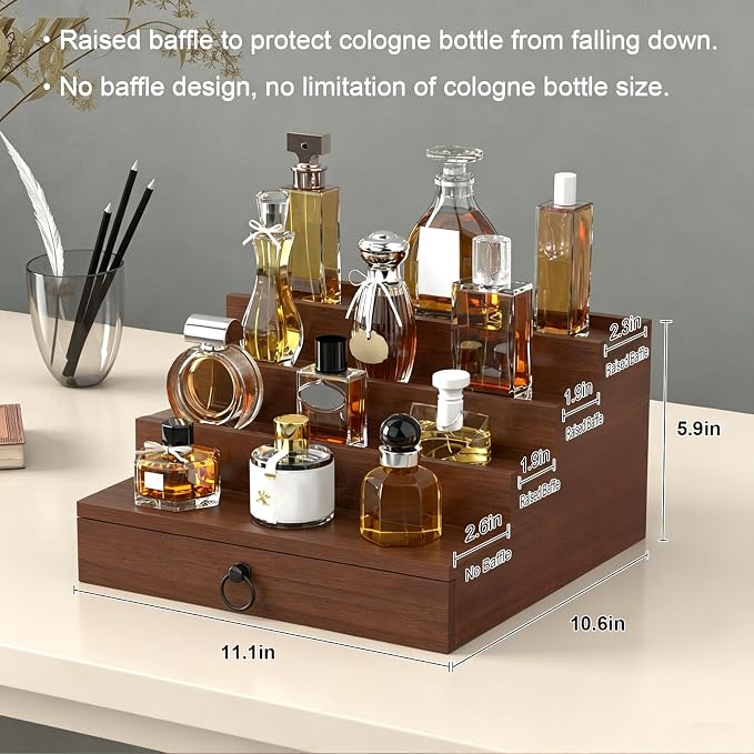 upcessory Cologne Organizer for Men, 4 Tier Black Wood Perfume Organizer - Image 6