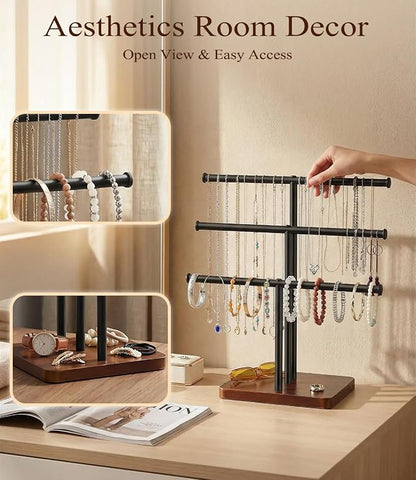 3 Tier Jewelry Holder Organizer, Bracelet Holder Display, Detachable T Bar Wood - Image 2