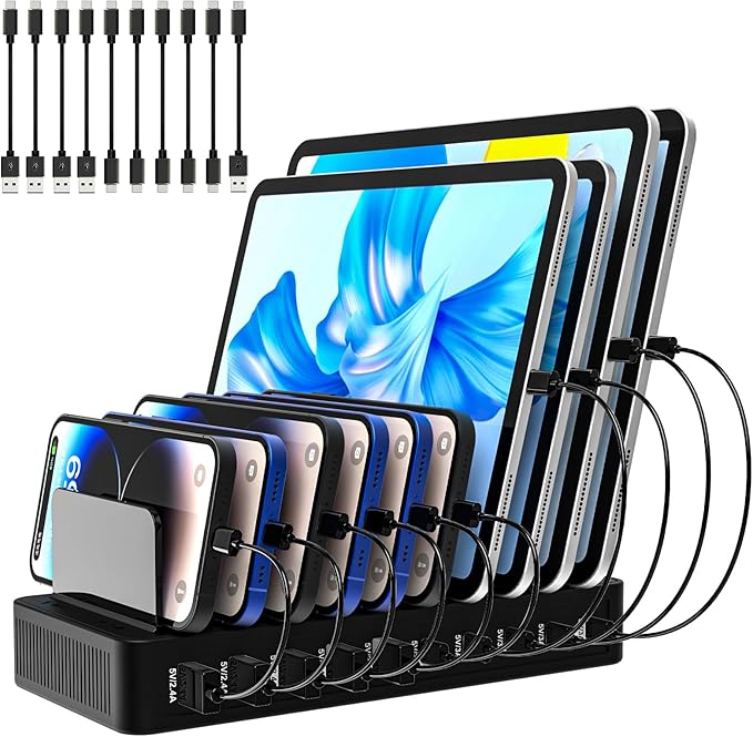 Charging Station for Multiple Devices, 100W 10 Ports Charging Dock by RISWOJOR