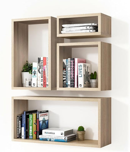 Wall Mount Shelf Set of 4, Floating Cube Shelves by Kaboon