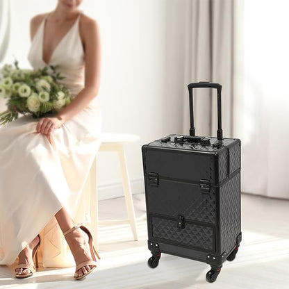 Rolling Makeup Train Case with Drawers, Portable Rolling Makeup Cart with Wheels - Image 2