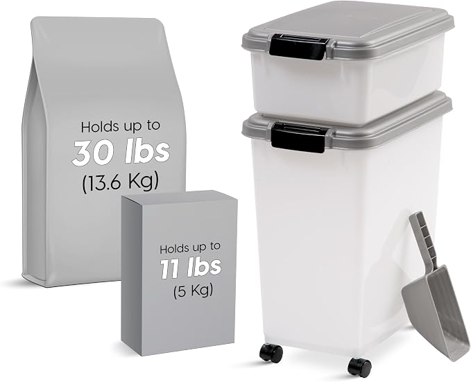 IRIS USA 30 lbs & 11 lbs Combo Airtight Dog Food Storage Container, Stackable - Image 2