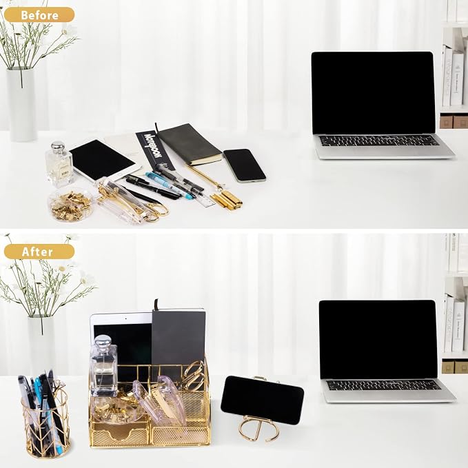 KAAKOW Gold Desk Organizers and Accessories Office Supplies Set Stapler - Image 7