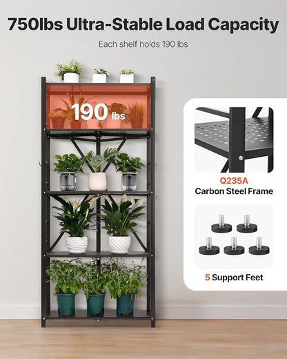VEVOR 5-Tier Foldable Storage Shelf, 28W x 15D x 64H Inch Folding Metal Rack - Image 6