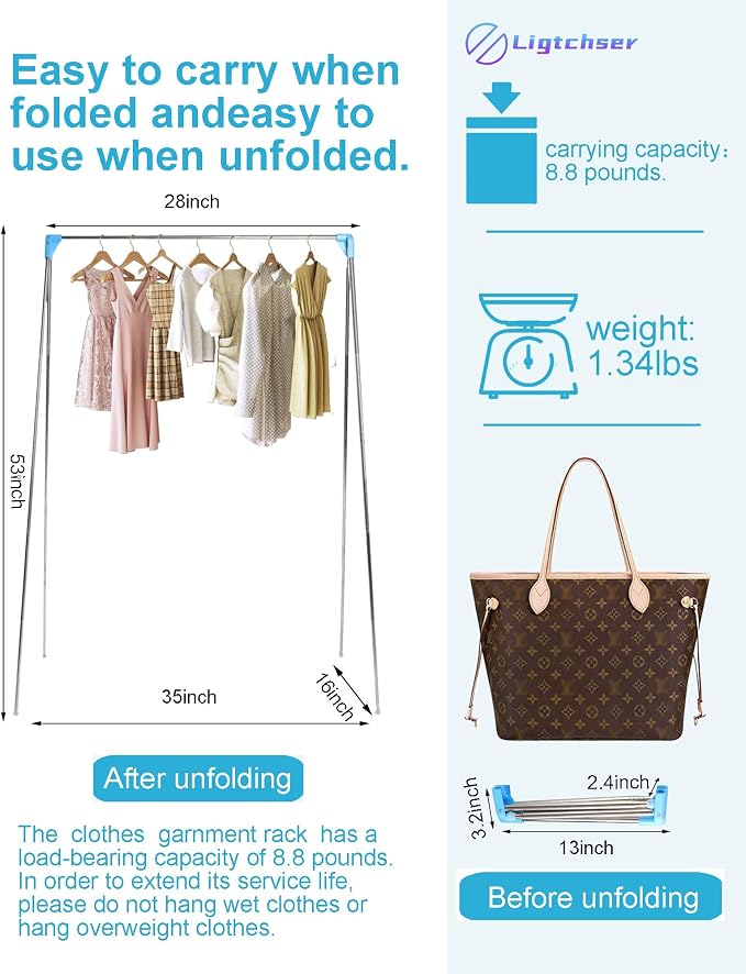 Ligtchser Portable Travel Garment Rack, Folding Clothes Rack - Image 2