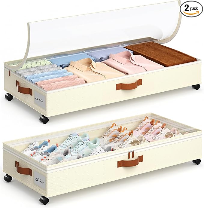 Yecaye Under Bed Storage with Wheels, 65L Under Bed Storage Containers with by Yecaye