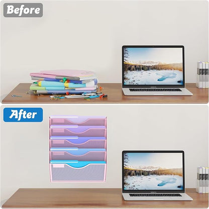 5 Tier Hanging Wall File Organizer, Mesh Mail Paper Orgnization Hanging File - Image 5