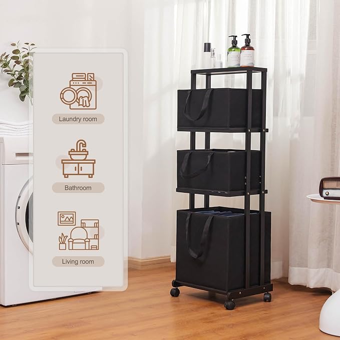Homde Laundry Basket 3 Tier Bamboo Storage Shelf - Image 6