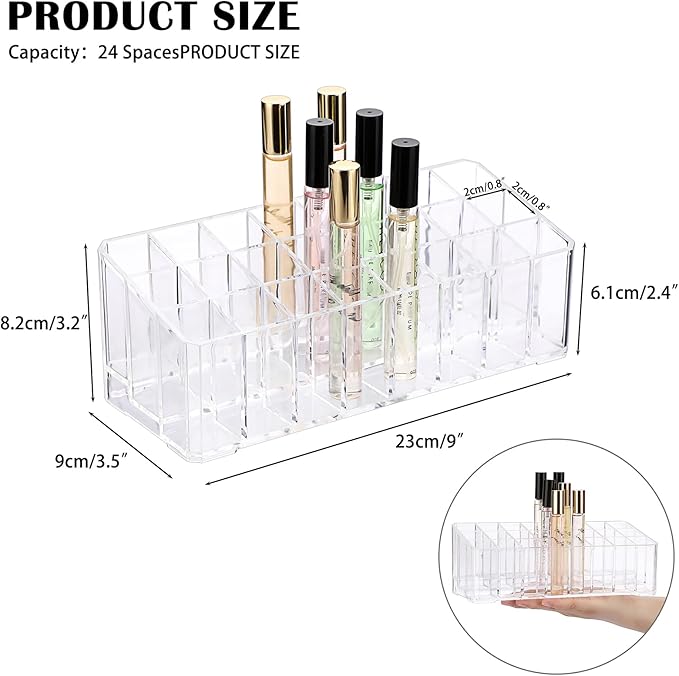 ELLDOO Rollerball Perfume Organizer, 24 Spaces Clear Acrylic Perfume Storage - Image 2