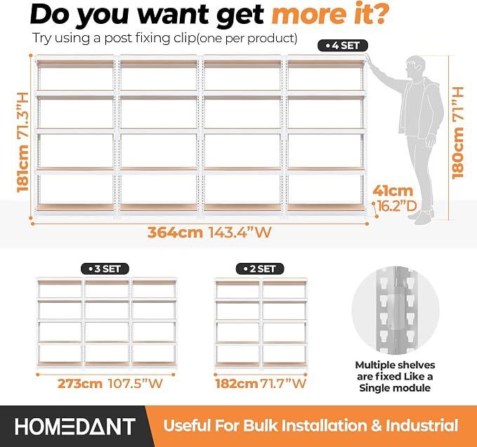 HOMEDANT 5 Tier Storage Shelves Adjustable Laminated Boltless Garage Metal - Image 7