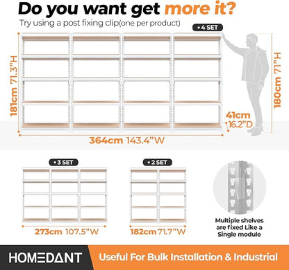 HOMEDANT 5 Tier Storage Shelves Adjustable Laminated Boltless Garage Metal - Image 7