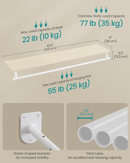 SONGMICS Clothes Rack with Top Shelf, Wall Mounted Clothing Rack, with Hanging - Image 5