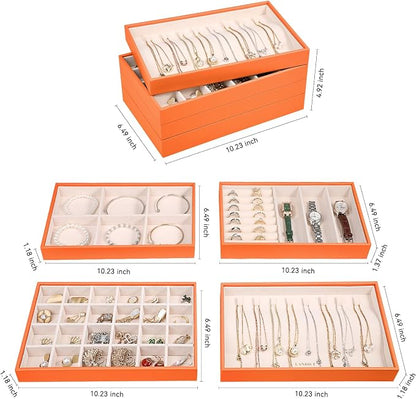 LANDICI Stackable Jewelry Organizer Trays 4 Set, PU Leather Jewelry Organizer - Image 5
