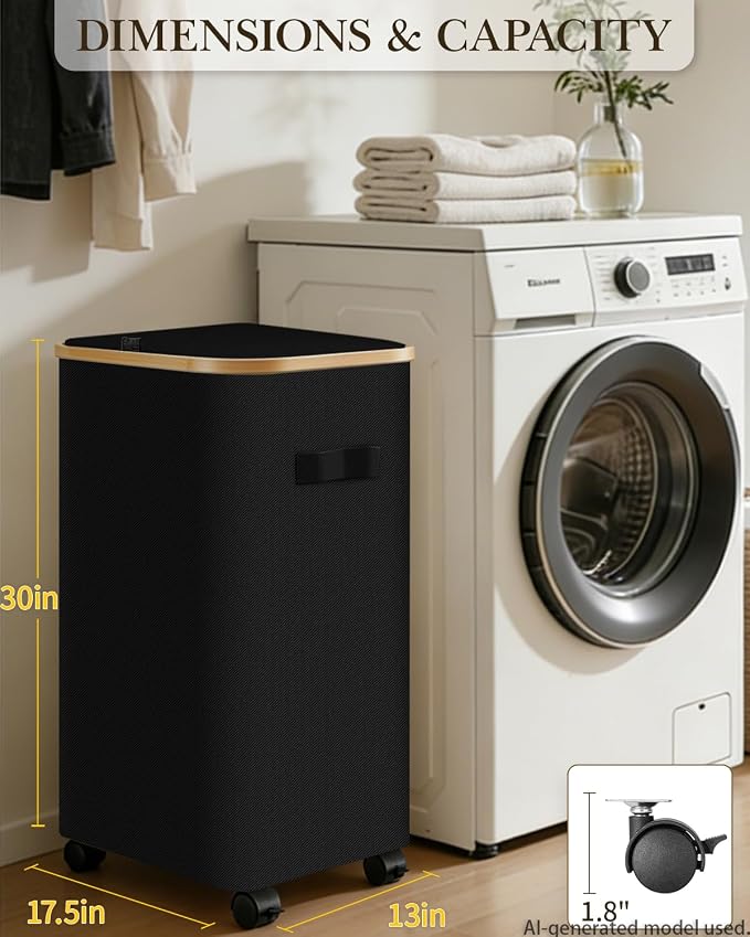 Laundry Hamper with Wheels, 110L Large Clothes Hamper with Removable Inner Bag - Image 2