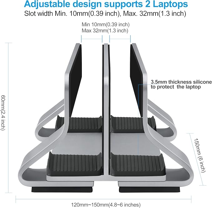Aluminum Dual Vertical Laptop Stand Dock Holder, Supports 2 Devices, Adjustable - Image 4