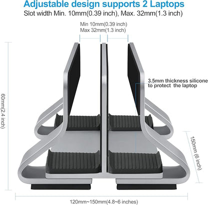 Aluminum Dual Vertical Laptop Stand Dock Holder, Supports 2 Devices, Adjustable - Image 4