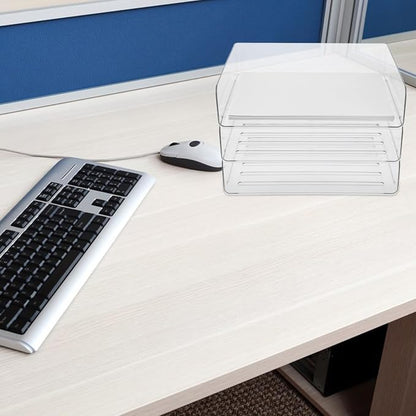 Stackable Paper Tray Organizer for Desk Wide Letter File Holder Transparent - Image 4