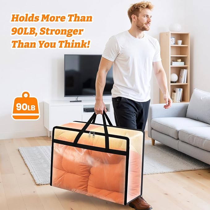 BlissTotes 4 Pack Clear Clothes Storage Bags, Moving Bags, Foldable Blanket - Image 4