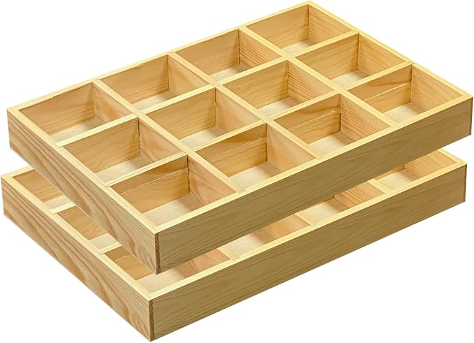2 Pack Wooden Sorting Tray Grid Display Wood Divided Organizer Vanish Finished by Cregugua