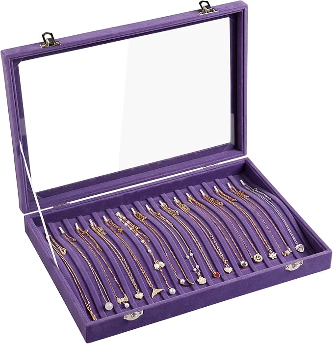 Frebeauty 15 Hooks Necklace Tray Velvet Neckalce Organizer by Frebeauty