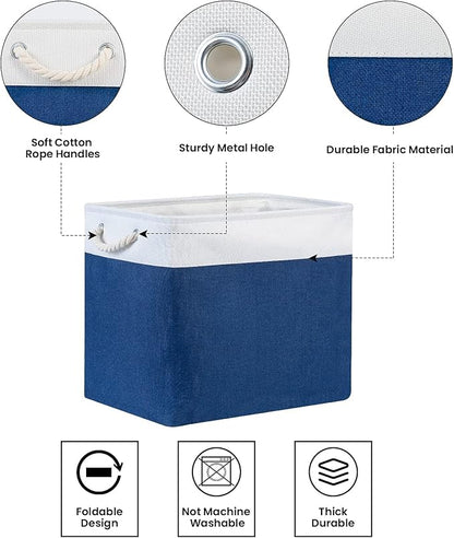 Bidtakay Large Canvas Organization Bins Set of 2 Navy Blue Rectangular Baskets - Image 8