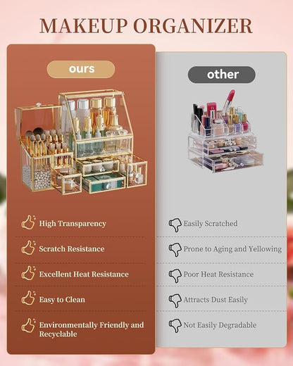 Clear Makeup Organizer with Gold Frame – Countertop Vanity Organizer - Image 4