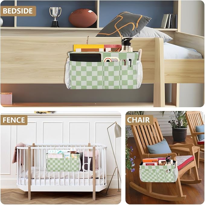 Checkered Mint Green and White Bedside Caddy - Image 8