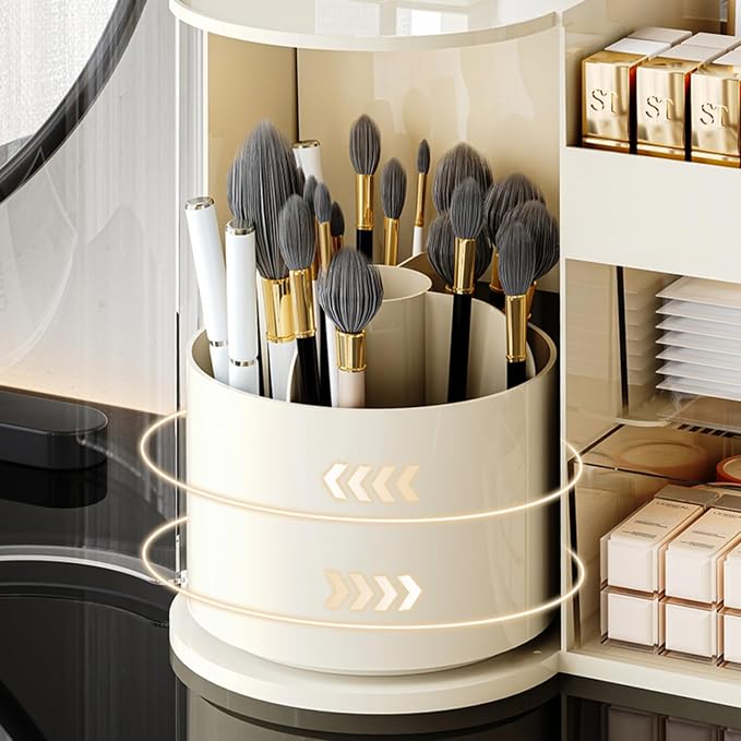 Makeup Organizer with Rotating Brush Holder Cosmetic Organizer with Drawers - Image 7