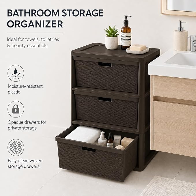 Wide 3-Drawer Plastic Storage Tower - Image 6