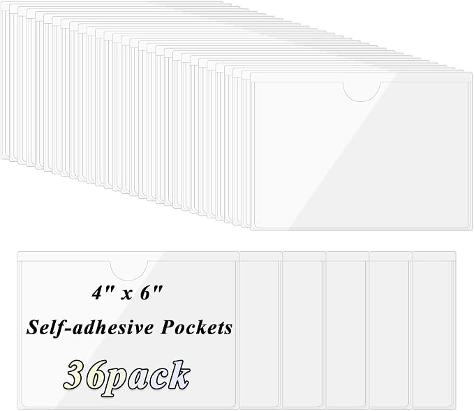36 Pack Self-Adhesive Index Card Pockets by Antner