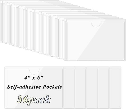 36 Pack Self-Adhesive Index Card Pockets by Antner