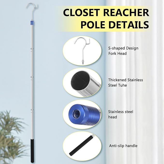 Clothes Hook Pole, Clothes Hanger Reaching Hook - Image 3