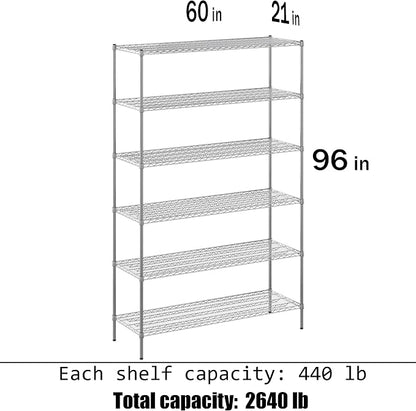 21" Deep x 60" Wide x 96" Height Wire Shelving Kit | 6-Tier | NSF Commercial - Image 3