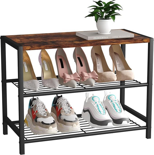 HOMEFORT 3-Tier Shoe Rack, Shoe Storage Shelf, Industrial Shoe Tower, Narrow by HOMEFORT