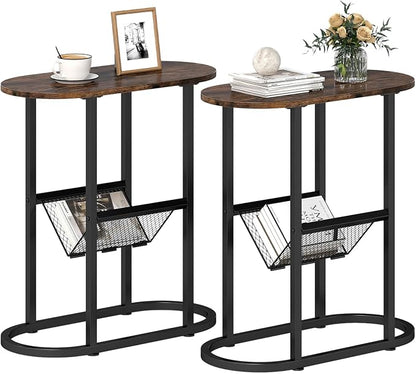 Tangkula Oval Narrow Side Table, 2-Tier End Table w/Mesh Magazine Rack by TANGKULA