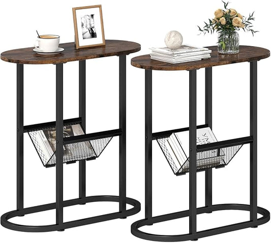 Tangkula Oval Narrow Side Table, 2-Tier End Table w/Mesh Magazine Rack by TANGKULA